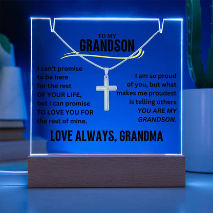 To My Grandson Cross Necklace with Acrylic Plaque