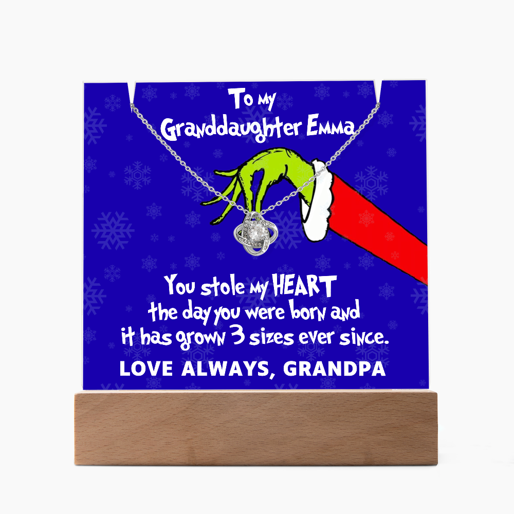 To My Granddaughter Grinch Acrylic Bundle Love Knot Necklace