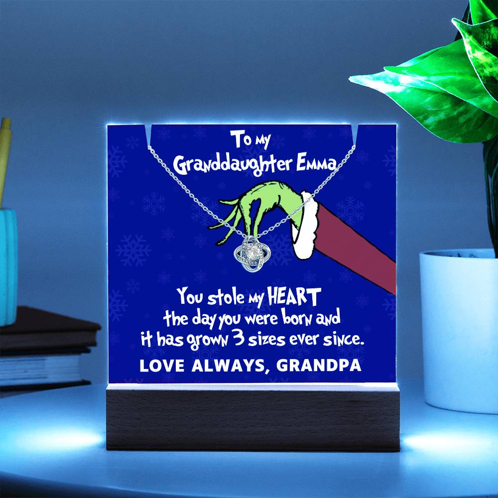 To My Granddaughter Grinch Acrylic Bundle Love Knot Necklace