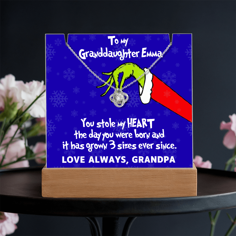 To My Granddaughter Grinch Acrylic Bundle Love Knot Necklace