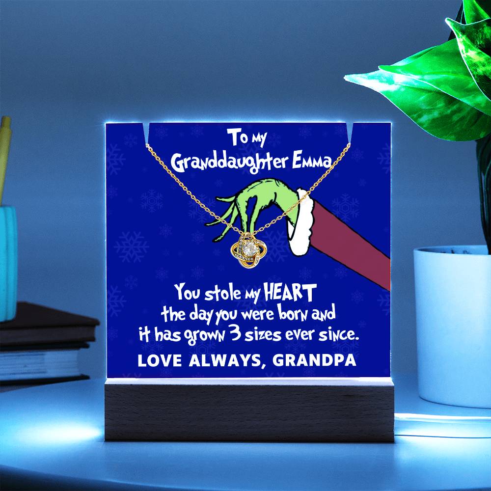 To My Granddaughter Grinch Acrylic Bundle Love Knot Necklace