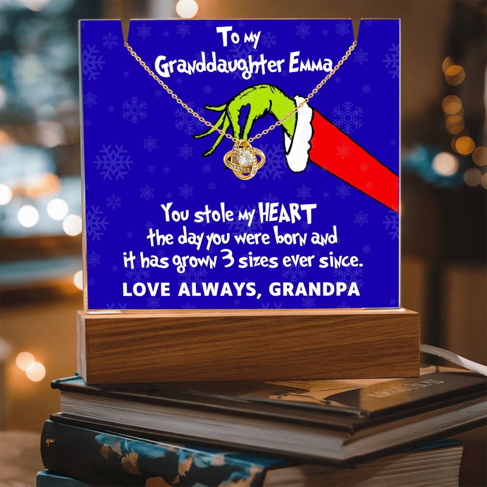 To My Granddaughter Grinch Acrylic Bundle Love Knot Necklace