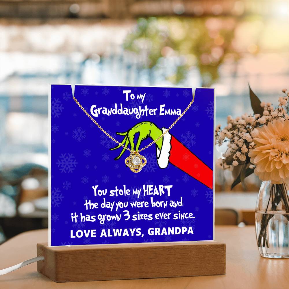 To My Granddaughter Grinch Acrylic Bundle Love Knot Necklace