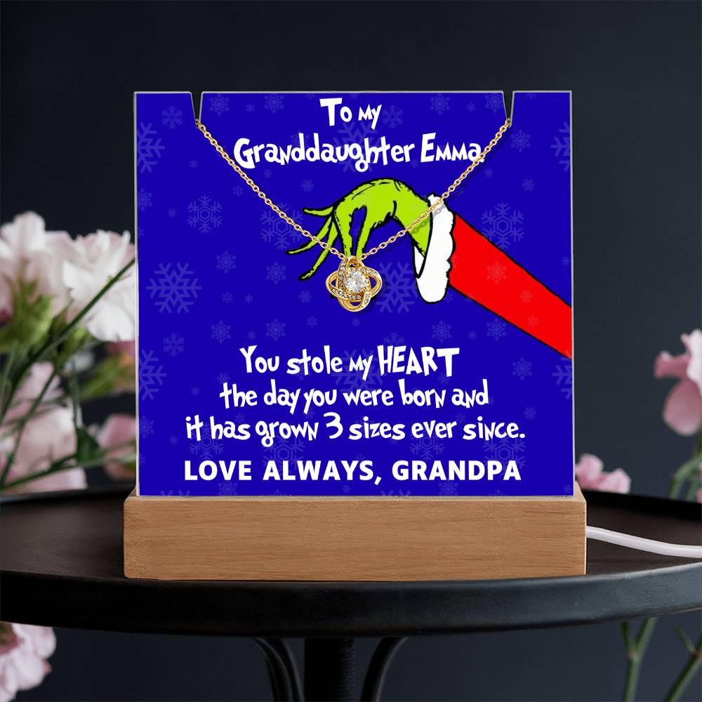To My Granddaughter Grinch Acrylic Bundle Love Knot Necklace