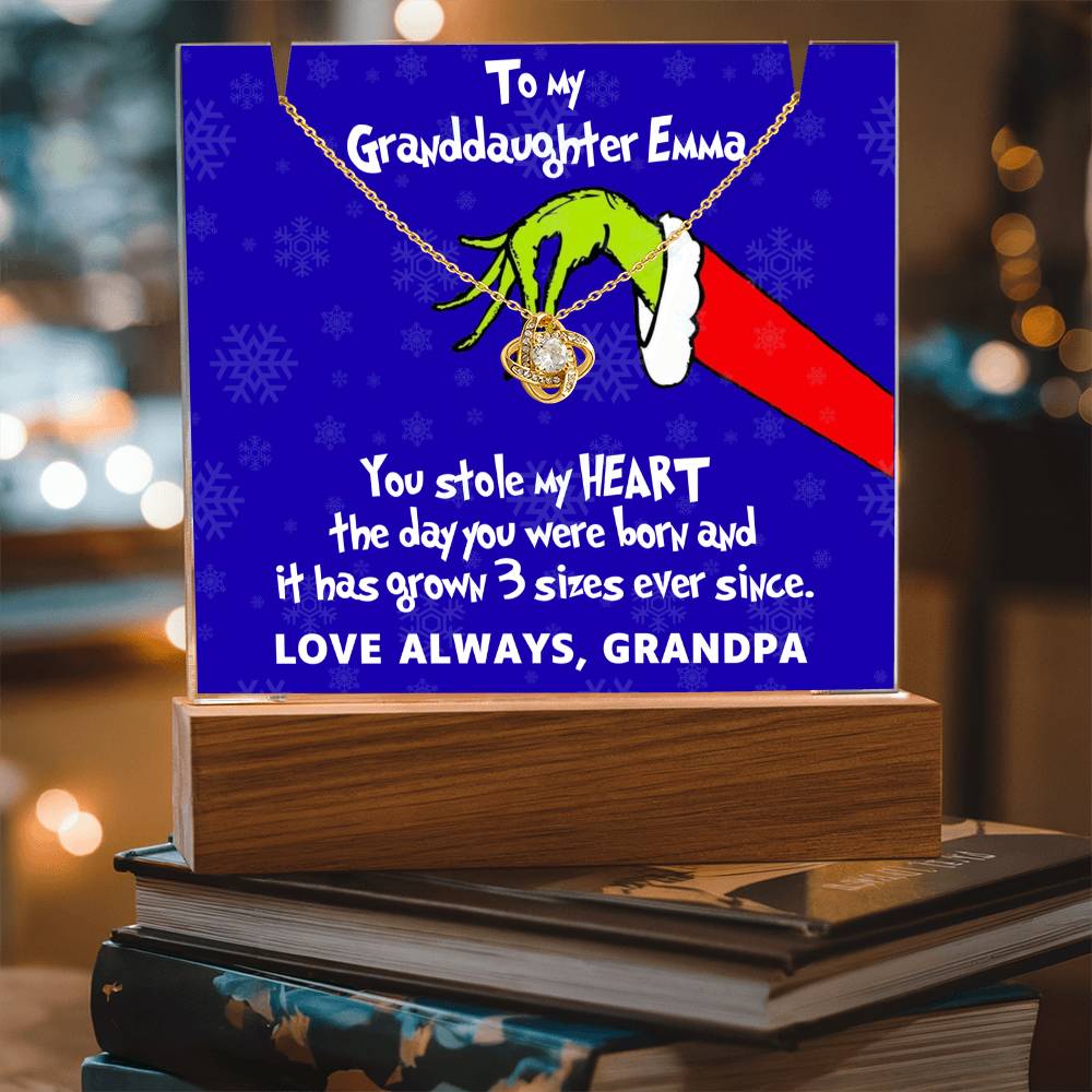 To My Granddaughter Grinch Acrylic Bundle Love Knot Necklace
