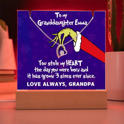 To My Granddaughter Grinch Acrylic Heart Necklace
