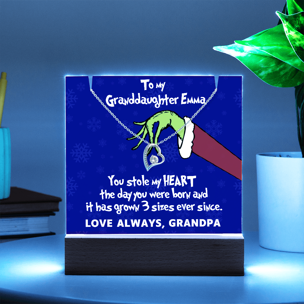 To My Granddaughter Grinch Acrylic Heart Necklace