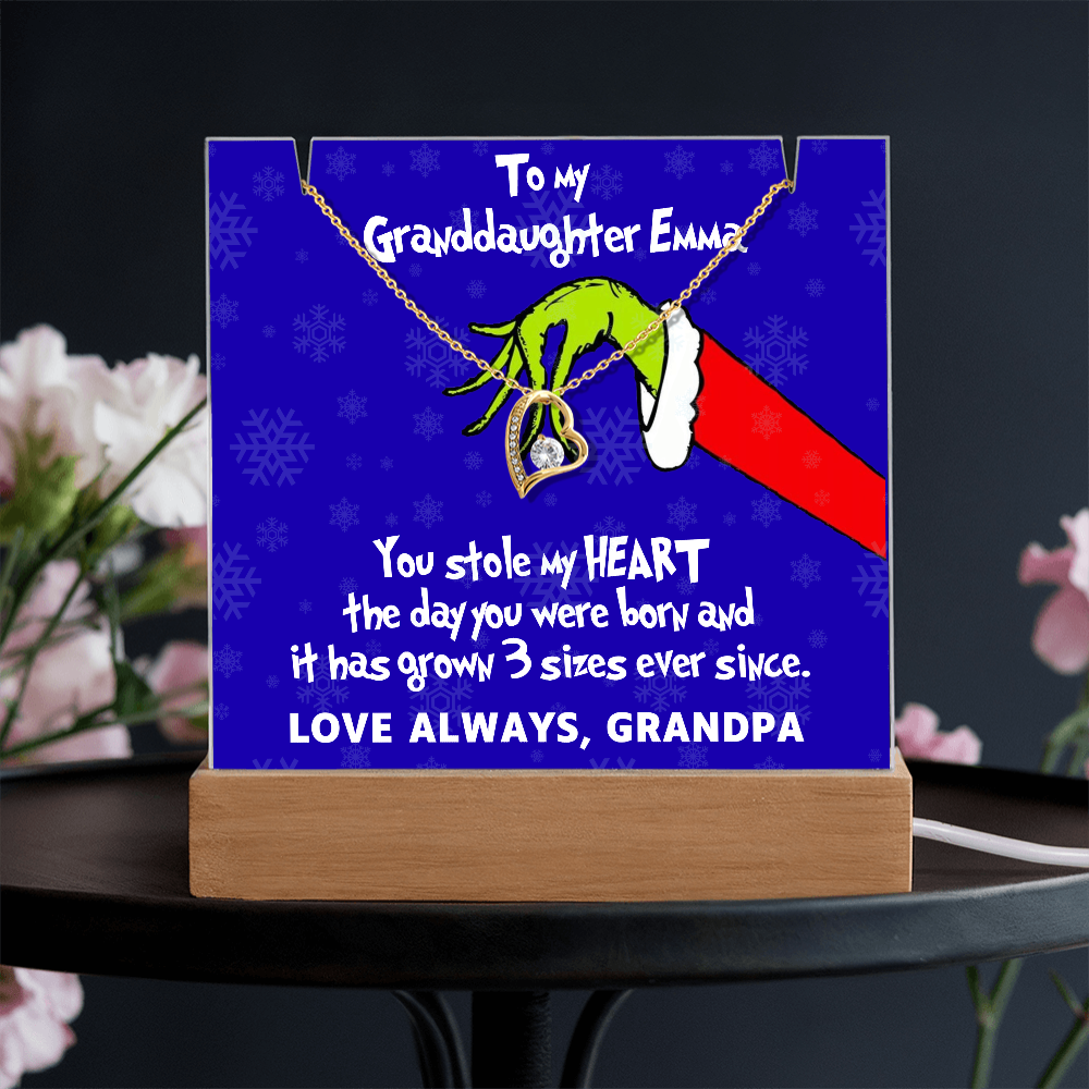 To My Granddaughter Grinch Acrylic Heart Necklace