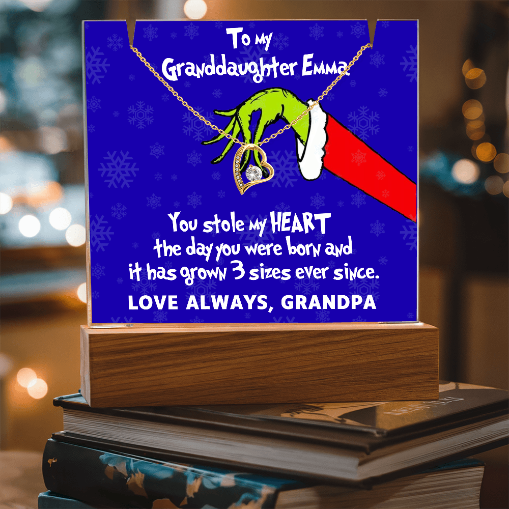 To My Granddaughter Grinch Acrylic Heart Necklace
