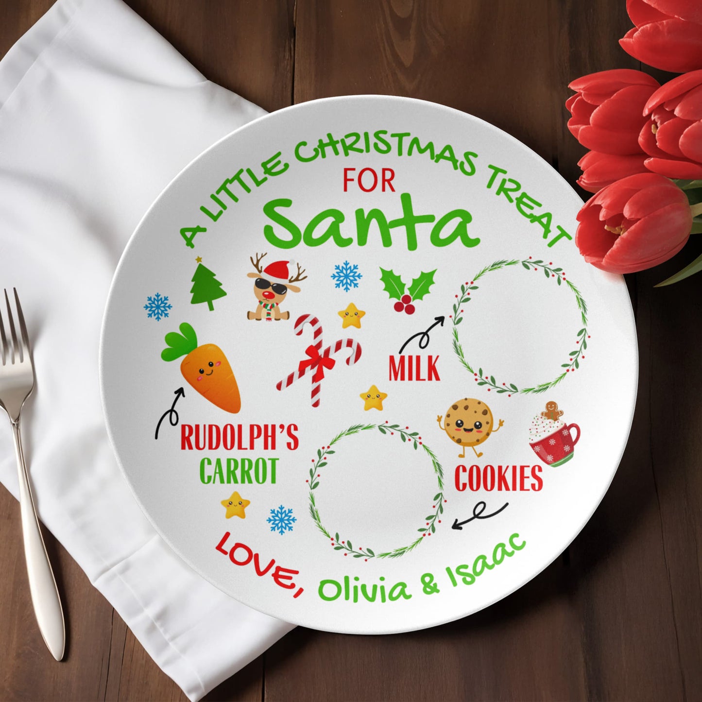 Little Kid's Plate Custom Name For Santa Cookies