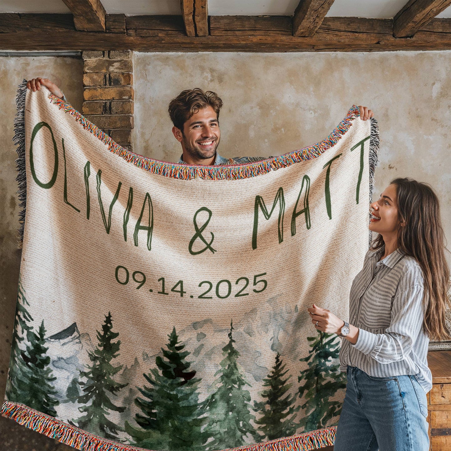 Personalized Couple's Heirloom Blanket Vertical