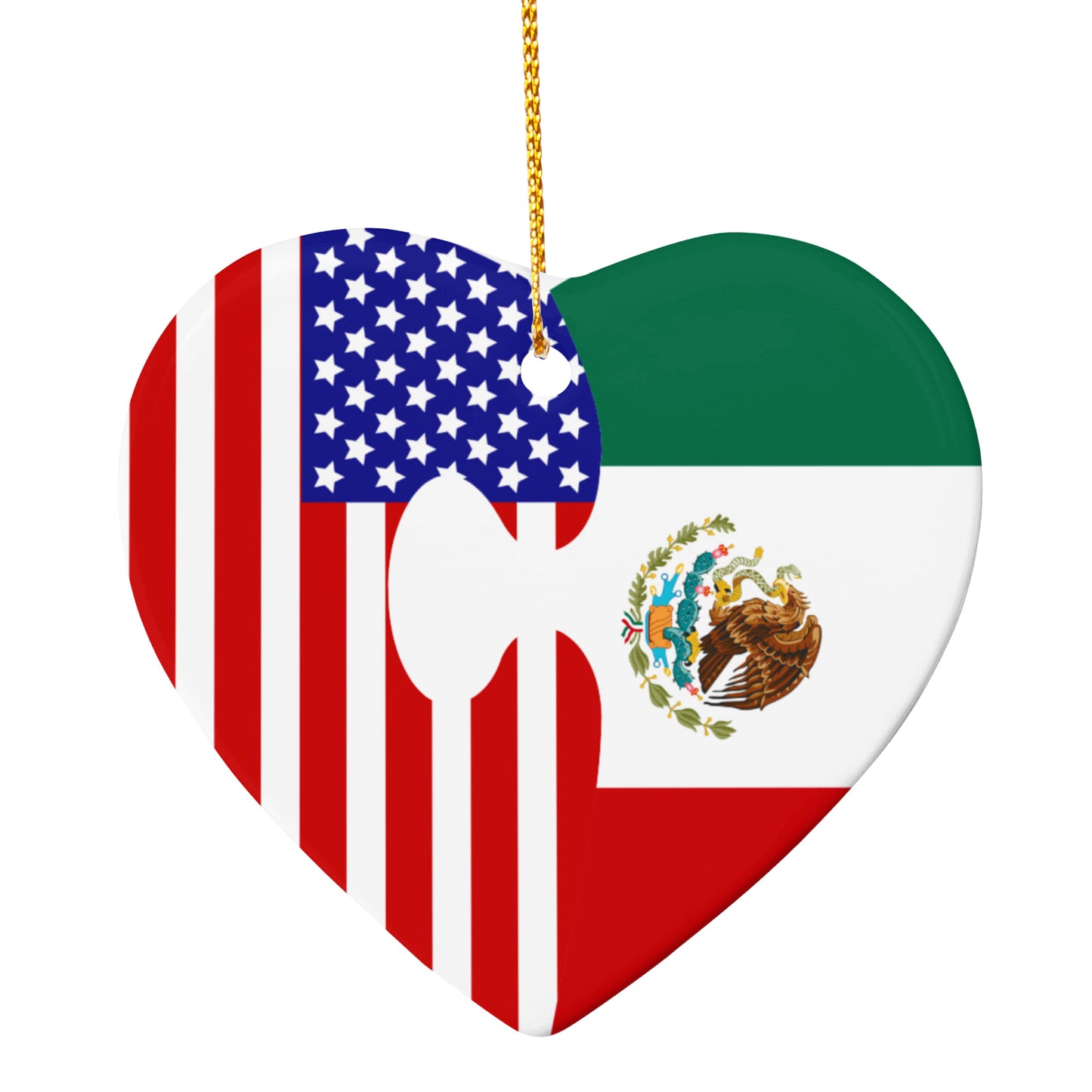 Custom Puzzle Piece 2 Flag Heart Ornament