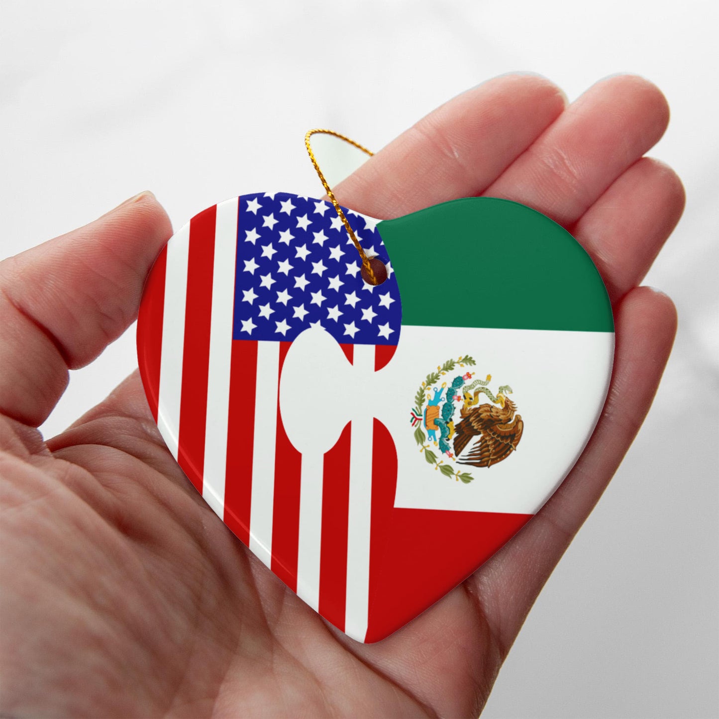 Custom Puzzle Piece 2 Flag Heart Ornament