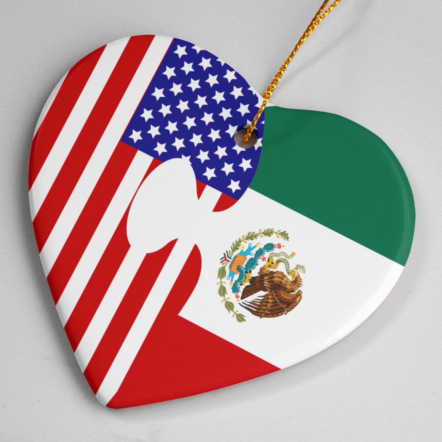 Custom Puzzle Piece 2 Flag Heart Ornament