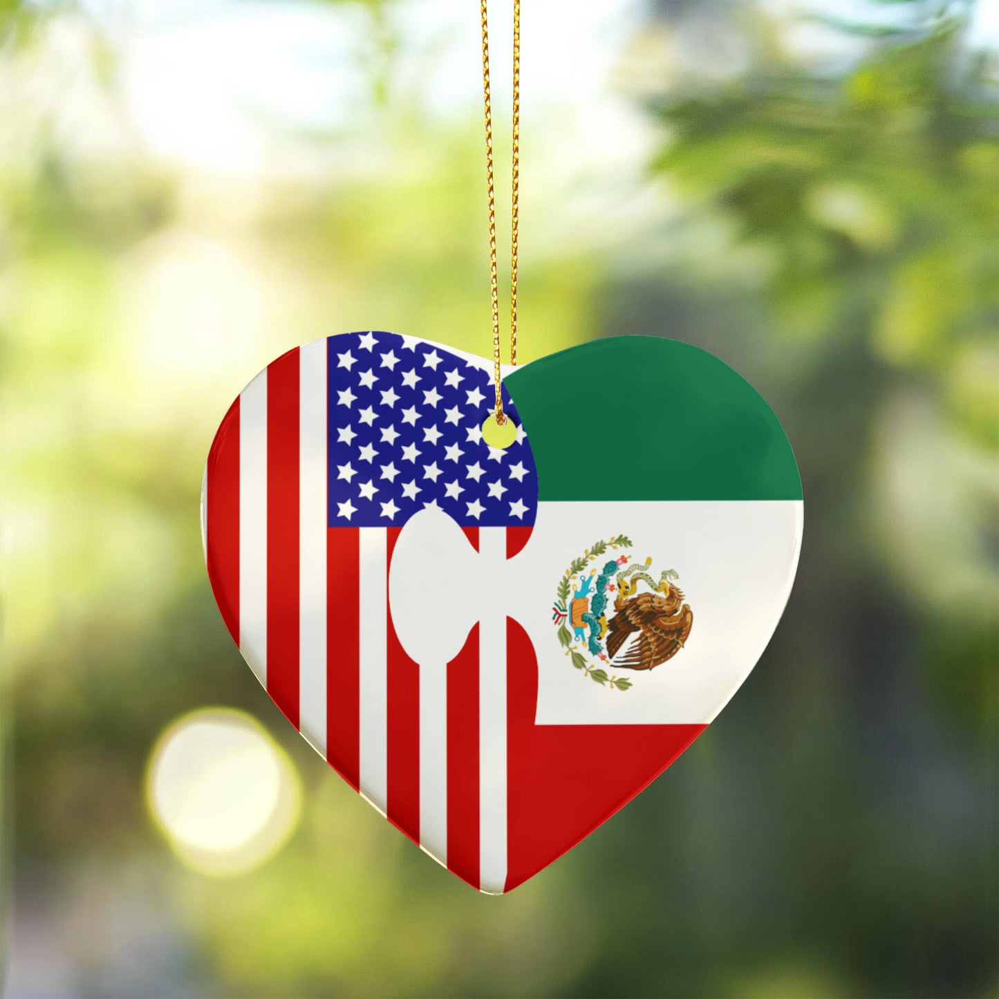 Custom Puzzle Piece 2 Flag Heart Ornament