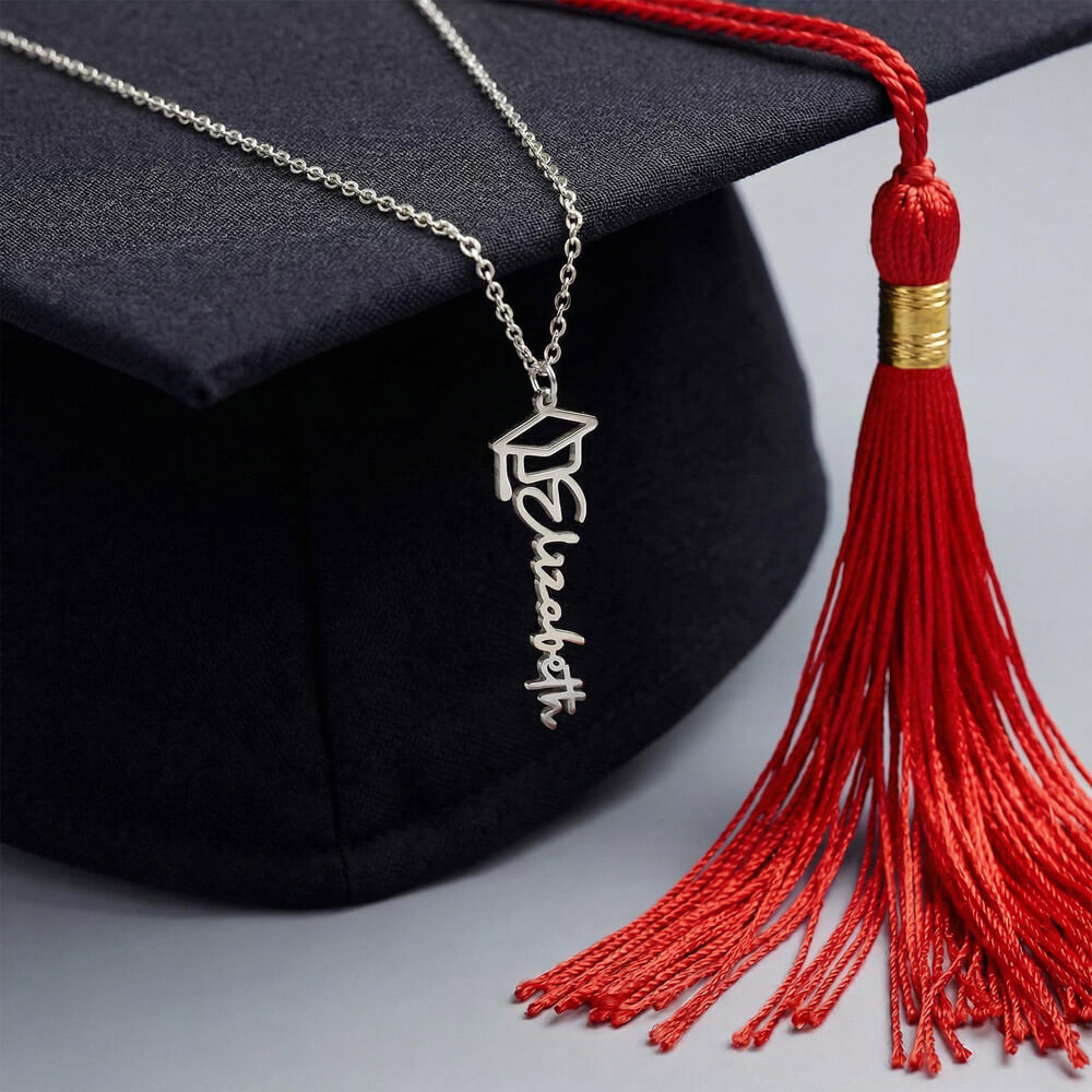 Engraved Name Necklace Graduation Cap