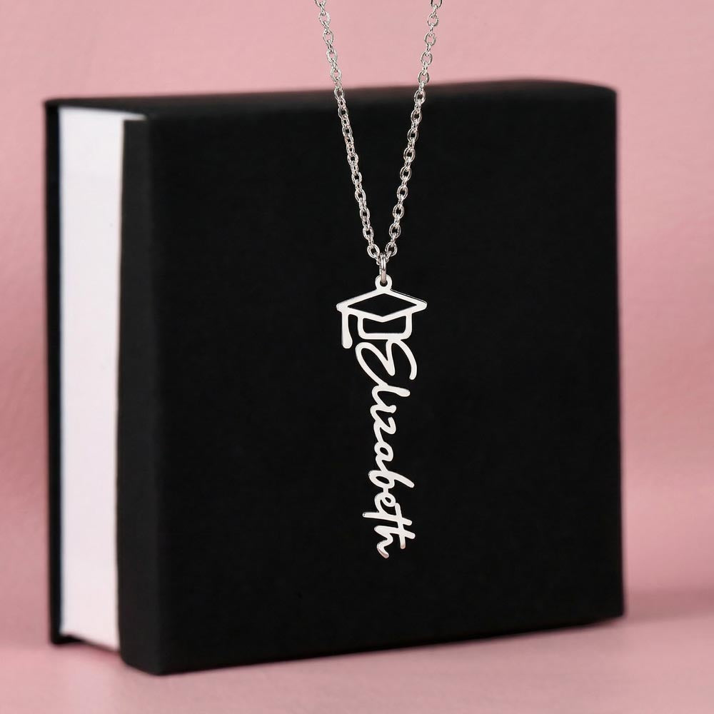 Engraved Name Necklace Graduation Cap