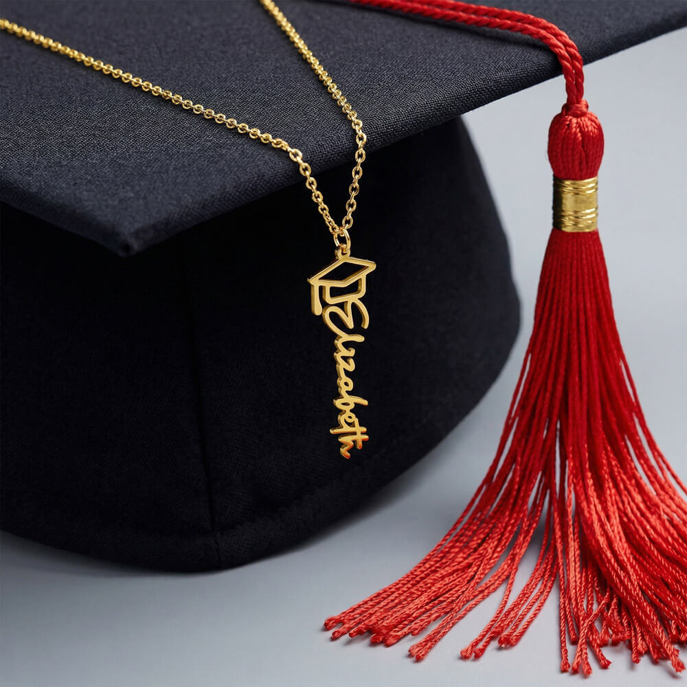 Engraved Name Necklace Graduation Cap