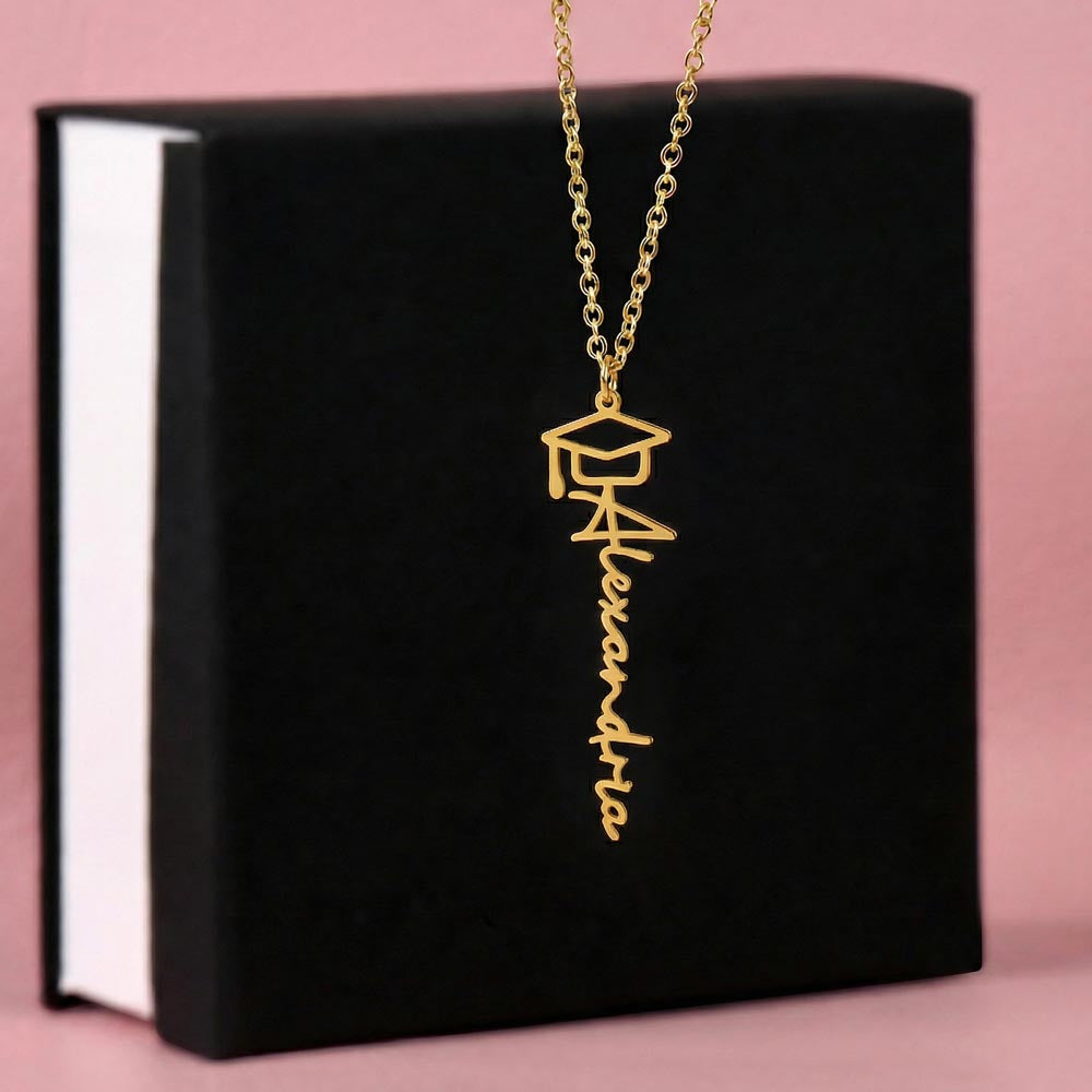 Engraved Name Necklace Graduation Cap