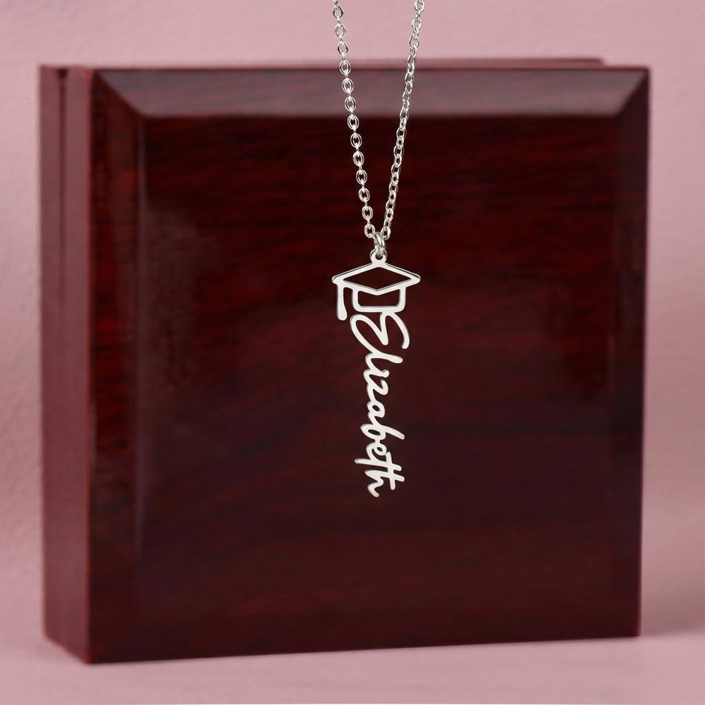 Engraved Name Necklace Graduation Cap