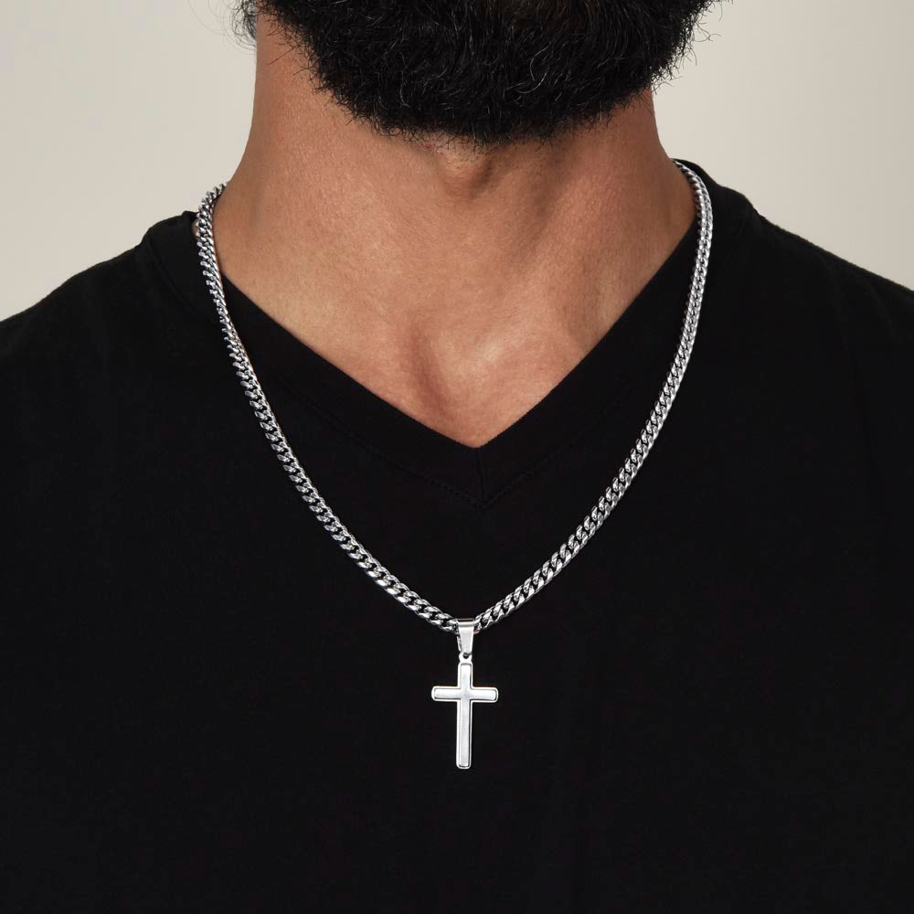 To My Dear Grandson Engraved Cross Necklace