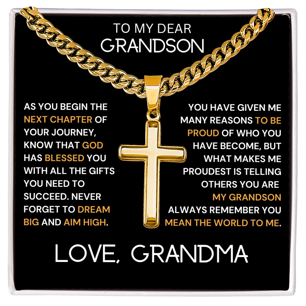 To My Dear Grandson Engraved Cross Necklace