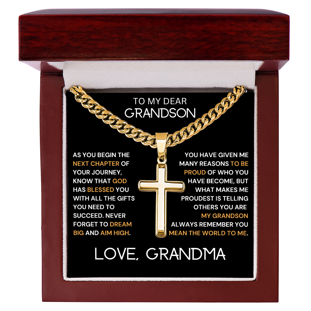 To My Dear Grandson Engraved Cross Necklace
