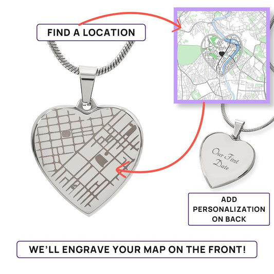 Custom City Heart Shaped Pendant Necklace