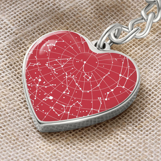 Celestial Night Sky Wills Point Heart Pendant Keychain