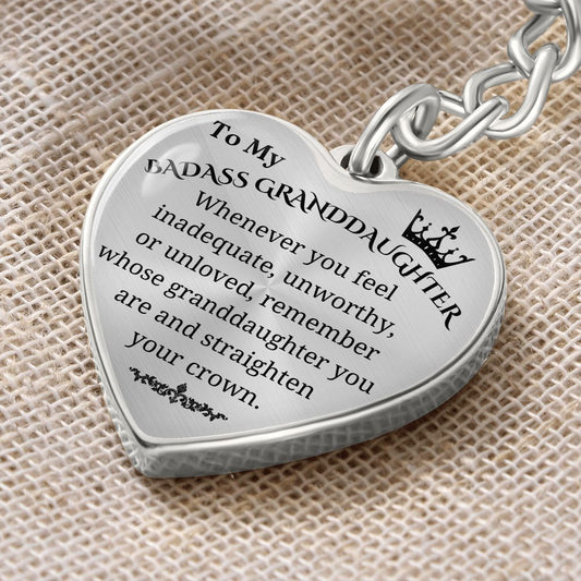 To My Badass Granddaughter Heart Keychain