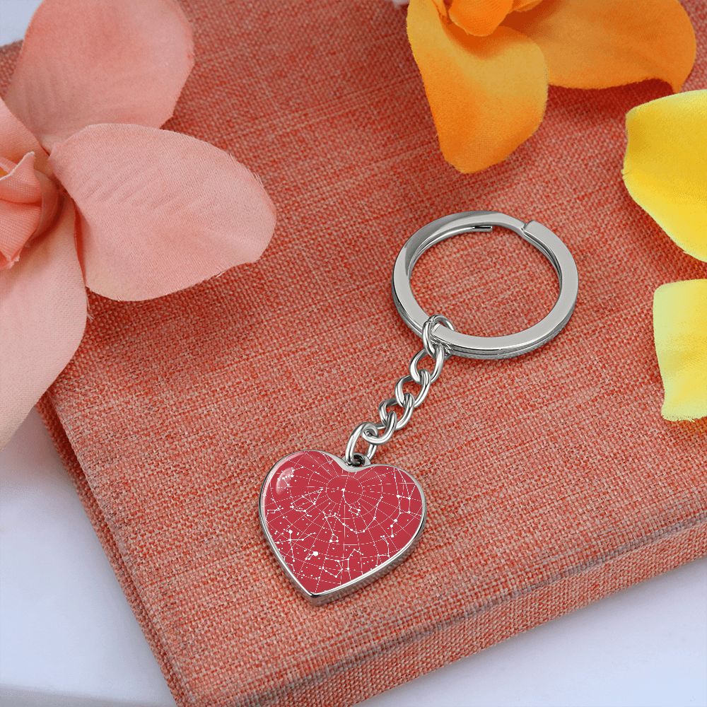 Celestial Night Sky Wills Point Heart Pendant Keychain