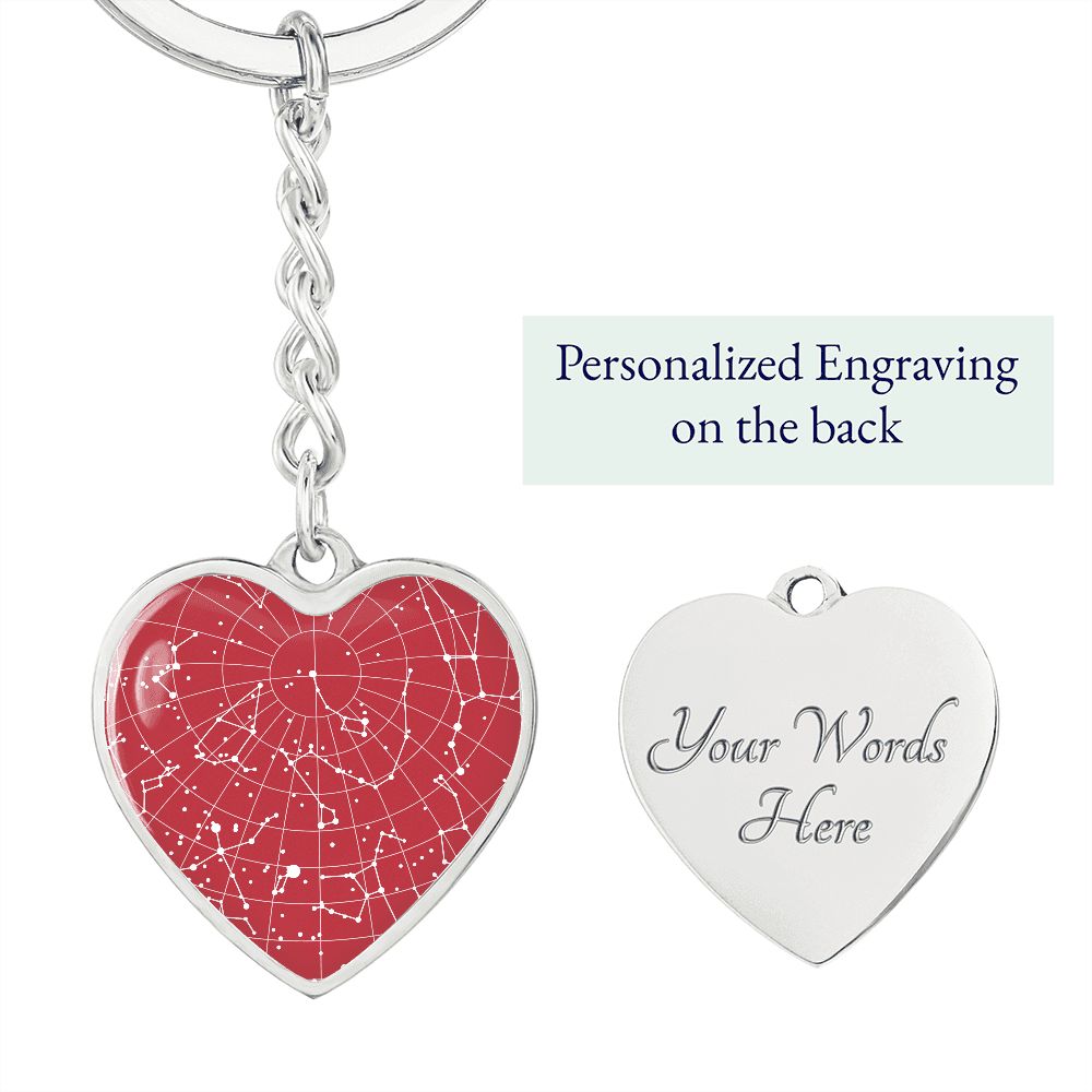Celestial Night Sky Wills Point Heart Pendant Keychain