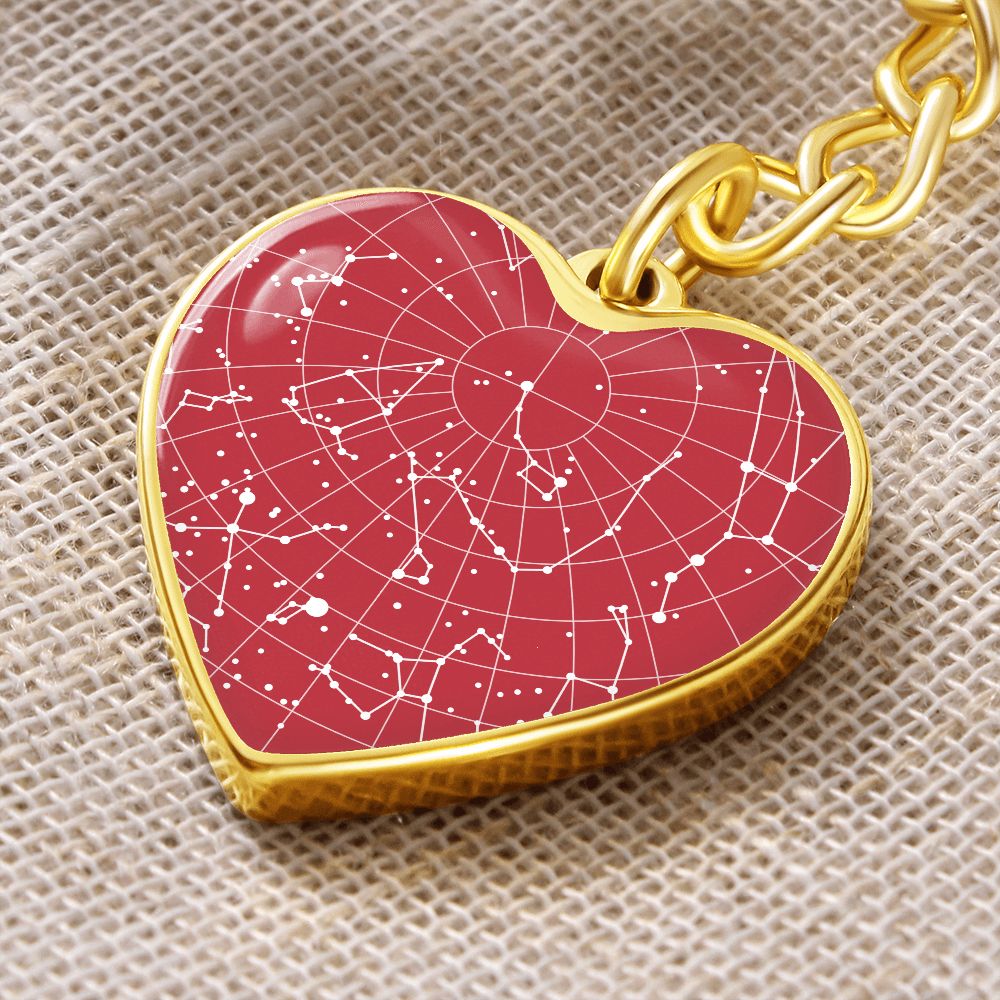 Celestial Night Sky Wills Point Heart Pendant Keychain