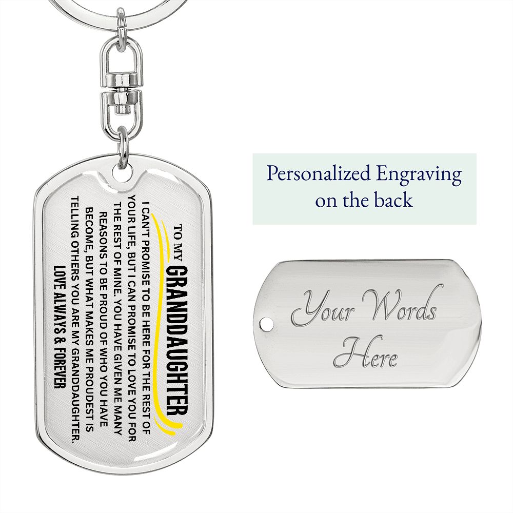 To My Granddaughter Keychain, Gift For Granddaughter from Grandma Grandpa, Dog Tag Keychain for Birthday Graduation Holiday Christmas