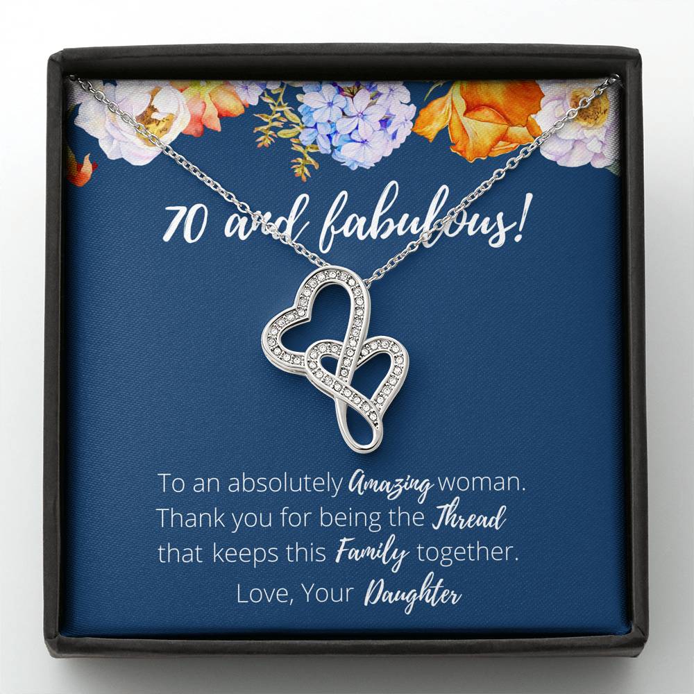 70 and Fabulous Birthday Anniversary Double Hearts Necklace