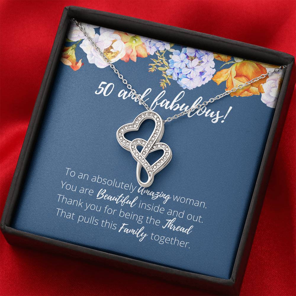 50 and Fabulous Birthday Anniversary Double Hearts Necklace