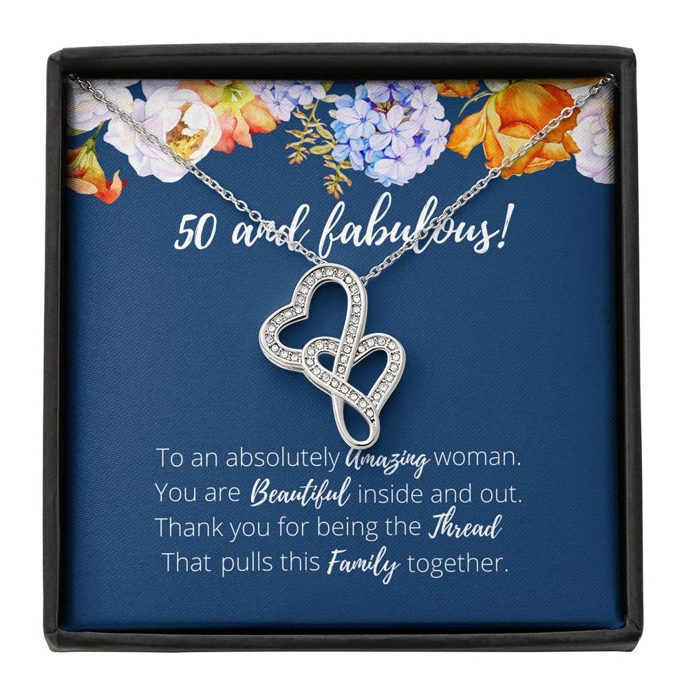 50 and Fabulous Birthday Anniversary Double Hearts Necklace