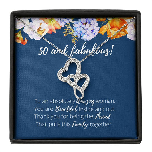50 and Fabulous Birthday Anniversary Double Hearts Necklace