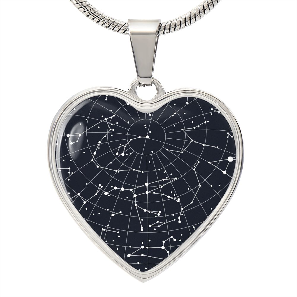 Celestial Night Sky Caro Engagement Heart Pendant