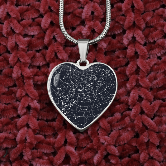 Personalized Celestial Night Sky Pendant, Custom Heart Pendant Necklace Silver and Gold, Unique Gift