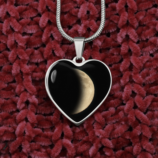 Personalized Moon Phase  Right Crescent Heart Shaped Pendant Necklace