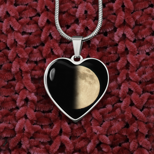 Personalized Half Moon Phase Heart Shaped Pendant Necklace