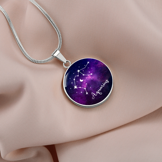 Celestial Night Sky Astrology Sign Custom Pendant Necklace Aquarius