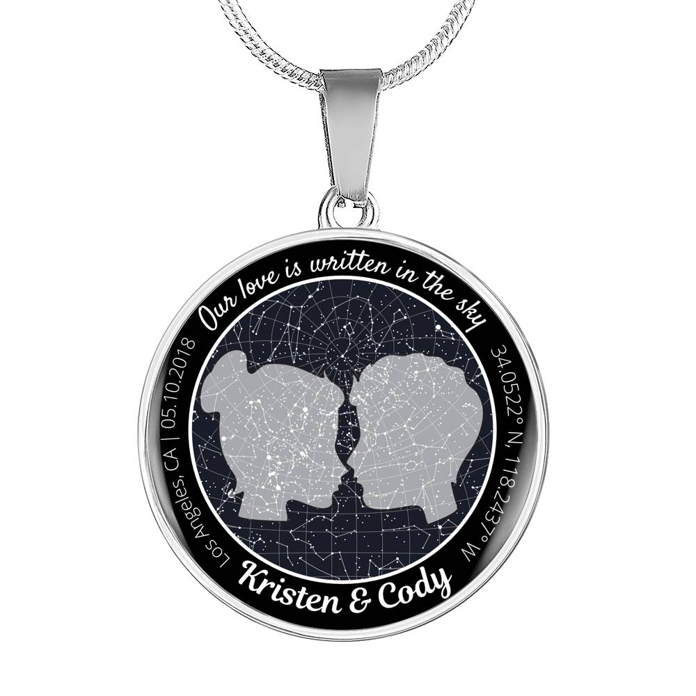 Our Love is Written in the Sky Celestial Personalized Circle Pendant Necklace Silver and Gold, Pendant Necklace, Personalized Pendant