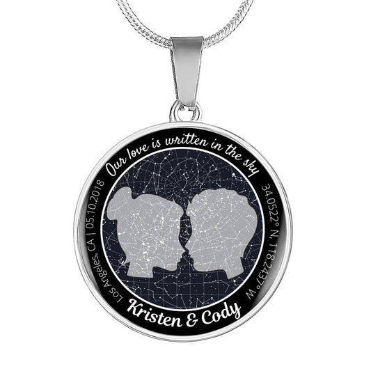 Our Love is Written in the Sky Celestial Personalized Circle Pendant Necklace Silver and Gold, Pendant Necklace, Personalized Pendant