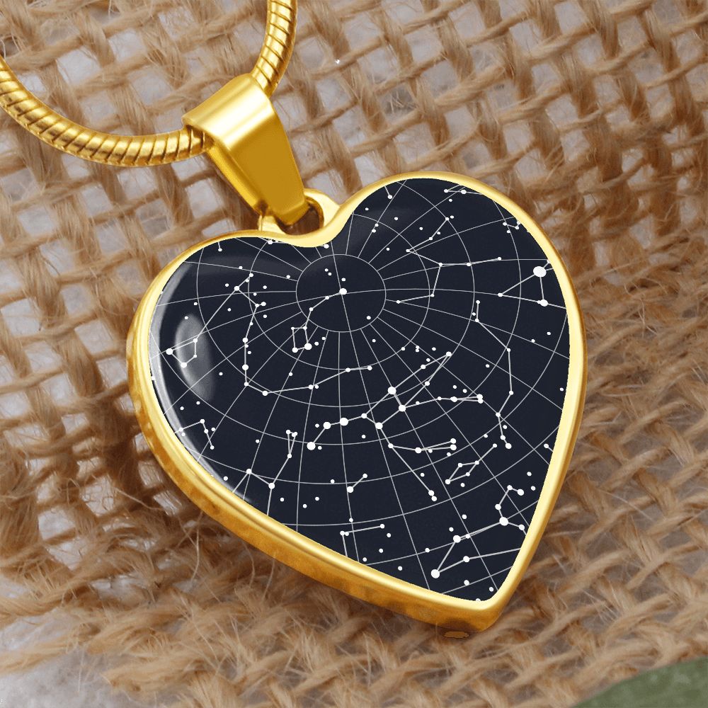 Celestial Night Sky Caro Engagement Heart Pendant