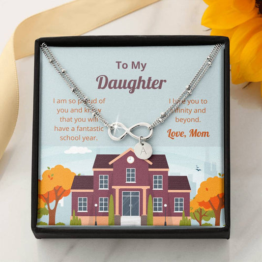 Back to school infinity charm bracelet, mom to daughter gift, message card jewelry