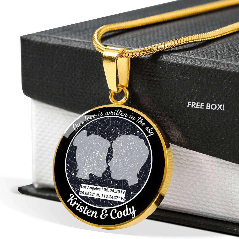 Our Love is Written in the Sky Celestial Personalized Jewelry Custom Circle Pendant Necklace Silver and Gold