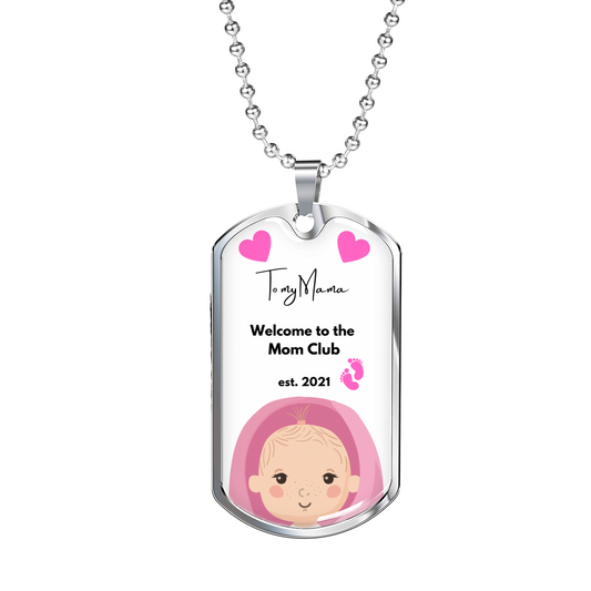 Welcome to the Mom Club Baby Girl Silver Gold Customizable Pendant Chain Necklace