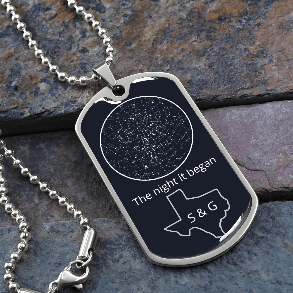 Personalized Celestial Night Sky and State Map Dog Tag Pendant Necklace